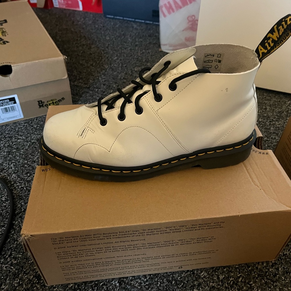 Dr. Martens Off-White Leather Boots with Black Laces